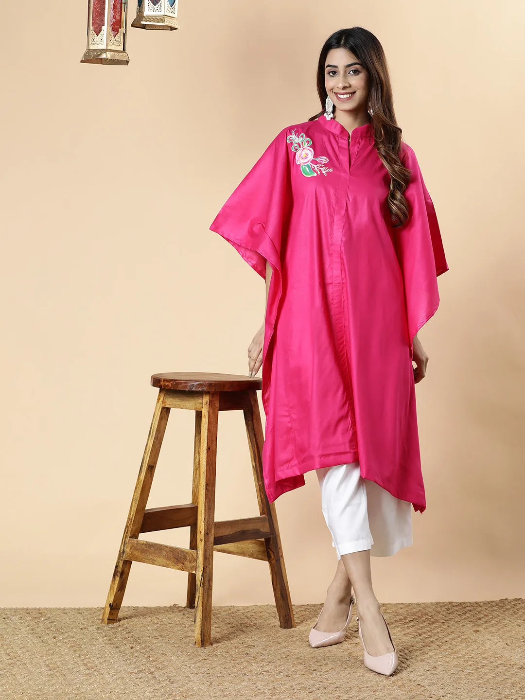 Magenta Rayon MandarinKurta - Elegante