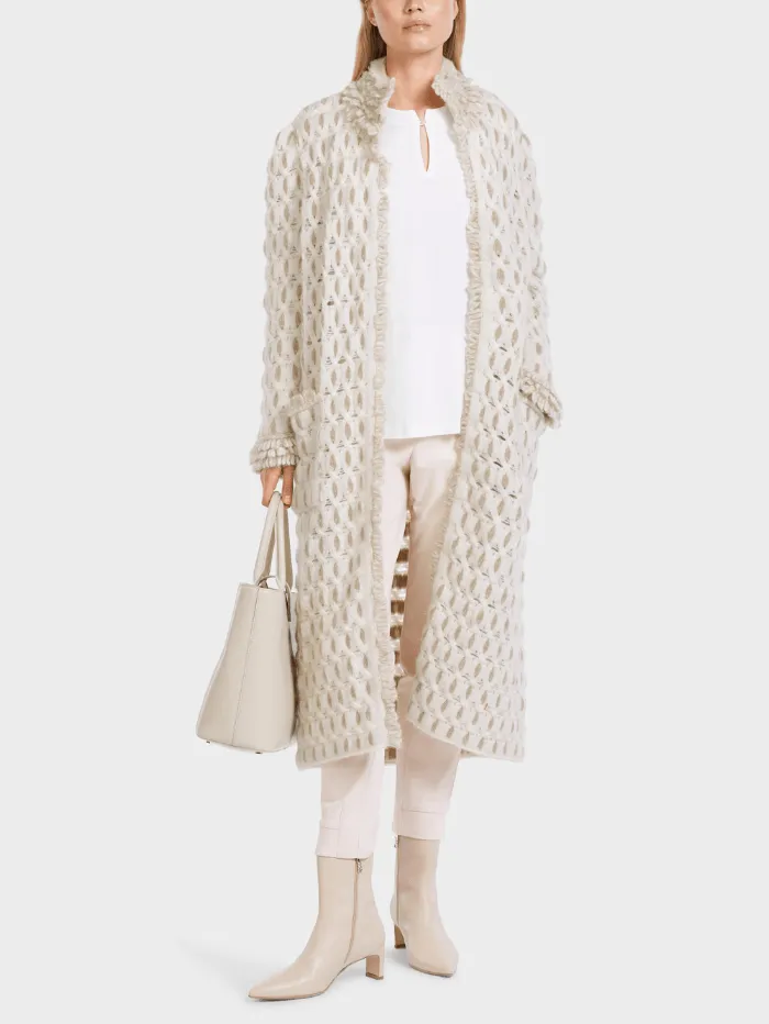 Marc Cain Collections Fancy Knitted Long Coat In Off White VC 11.19 M46 COL 110