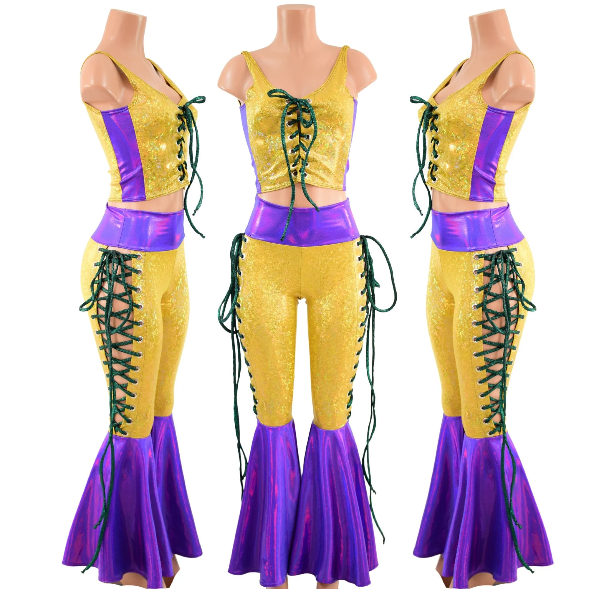 Mardi Gras 2PC Lace Up Top and Bell Bottoms Set