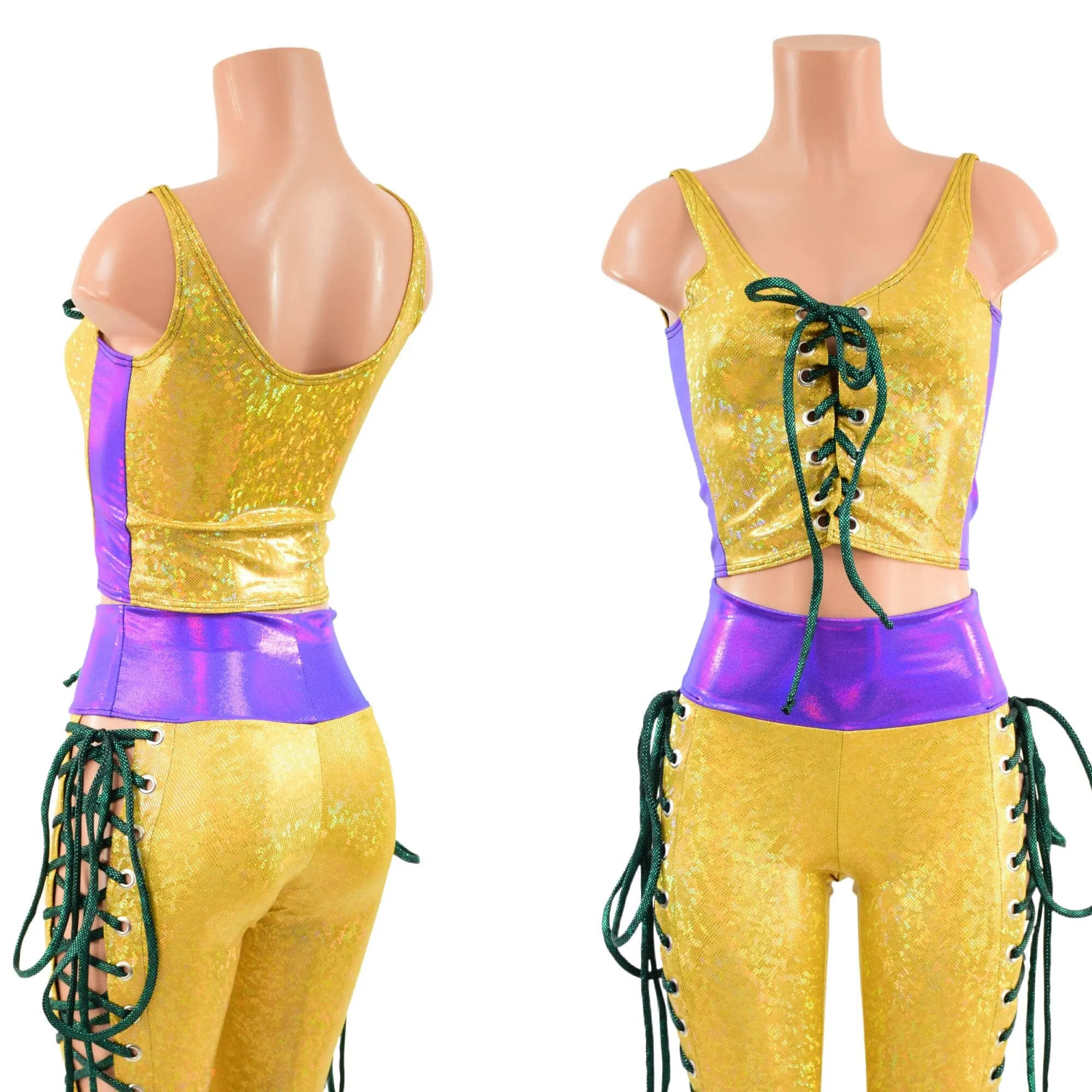 Mardi Gras 2PC Lace Up Top and Bell Bottoms Set