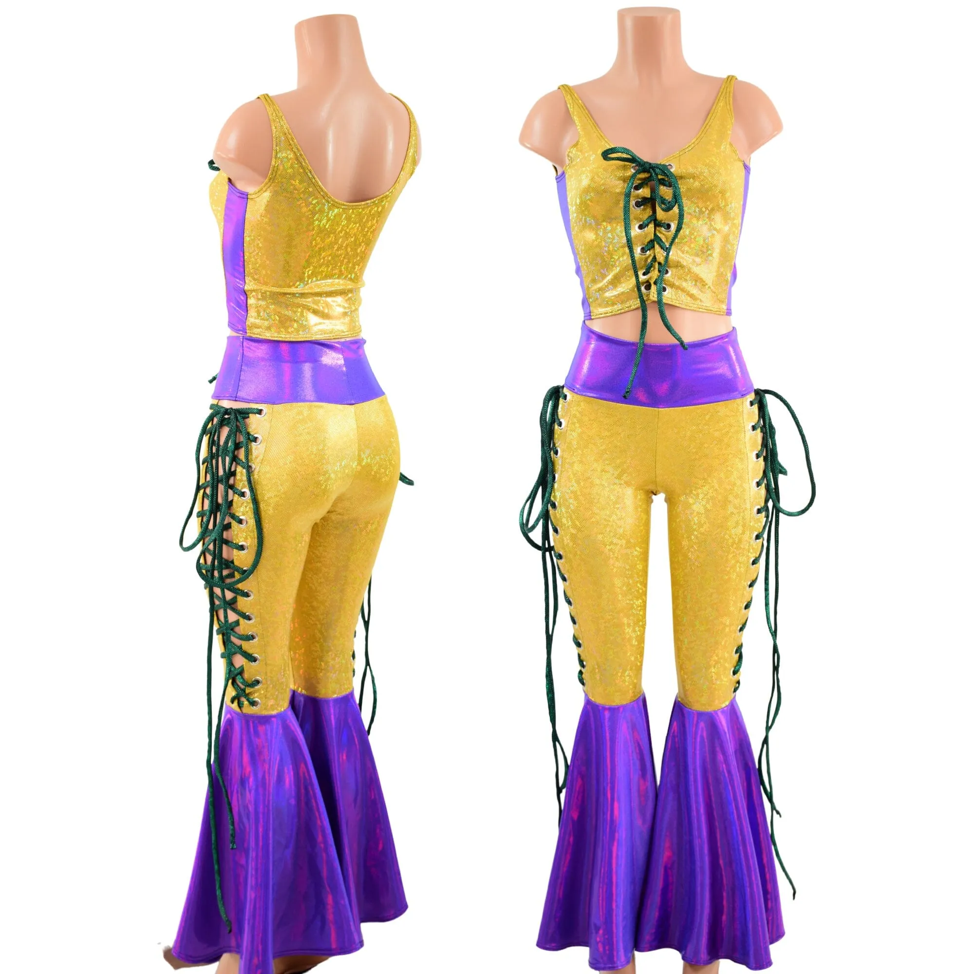 Mardi Gras 2PC Lace Up Top and Bell Bottoms Set