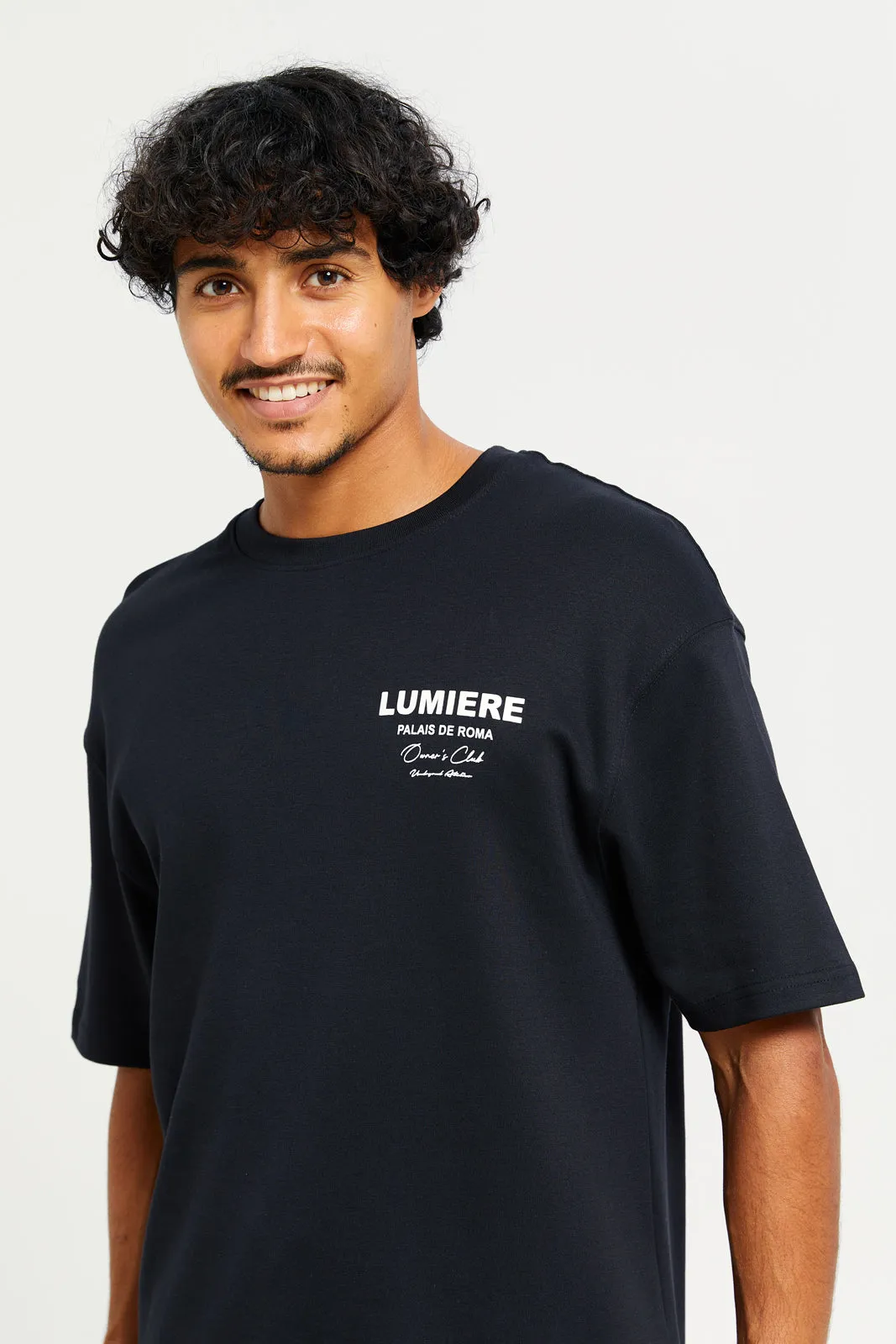 Men Black Round Neck Lounge Shirt