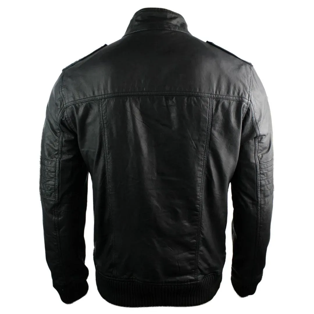 Mens All Retro Real Leather Jacket Jack Vintage Look Black Bomber