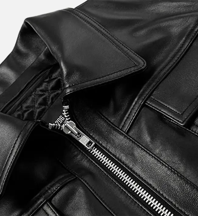 Men's Black Zip-Up Leather Jacket