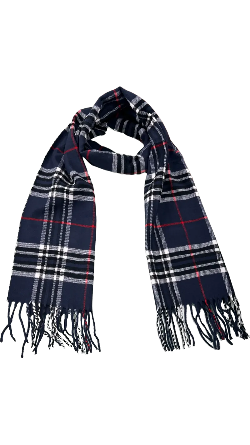 Men's Blue Fashion Style Plaid Wool Scarf