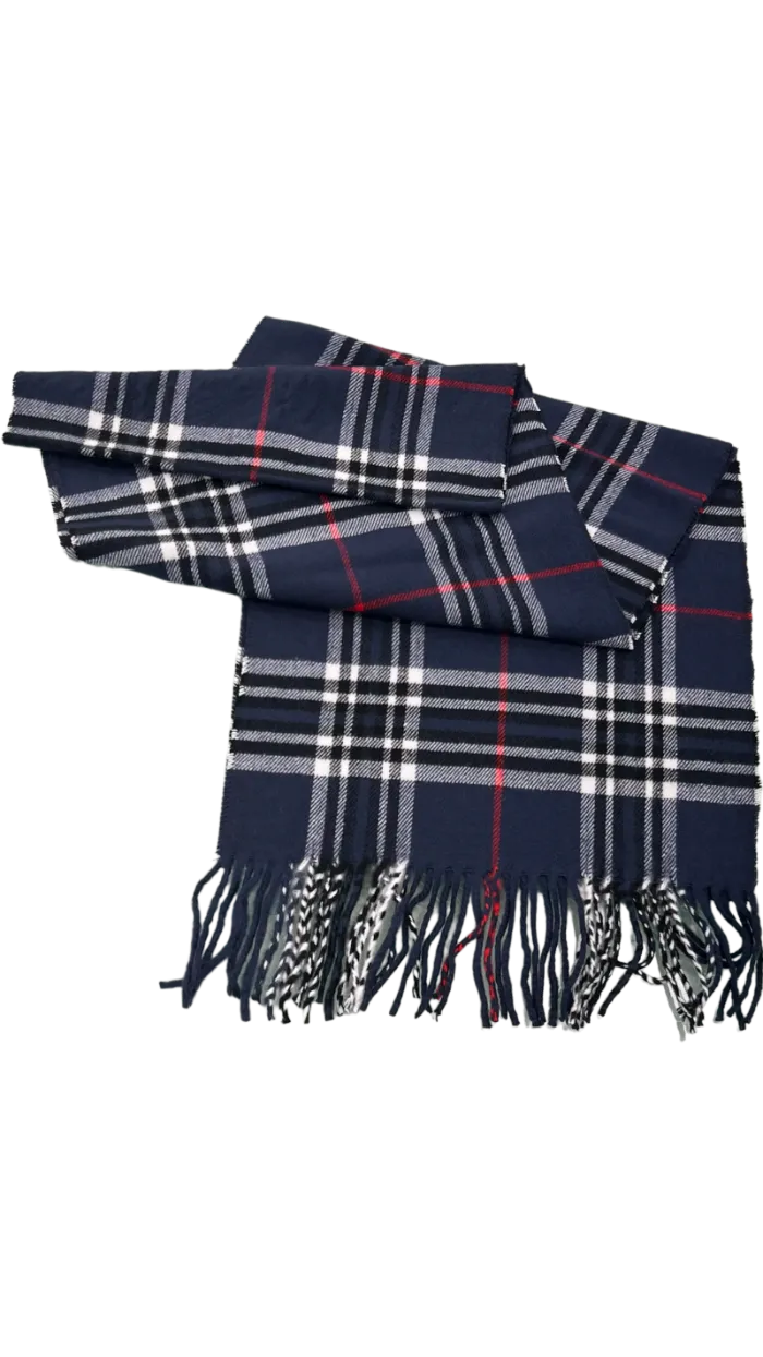 Men's Blue Fashion Style Plaid Wool Scarf