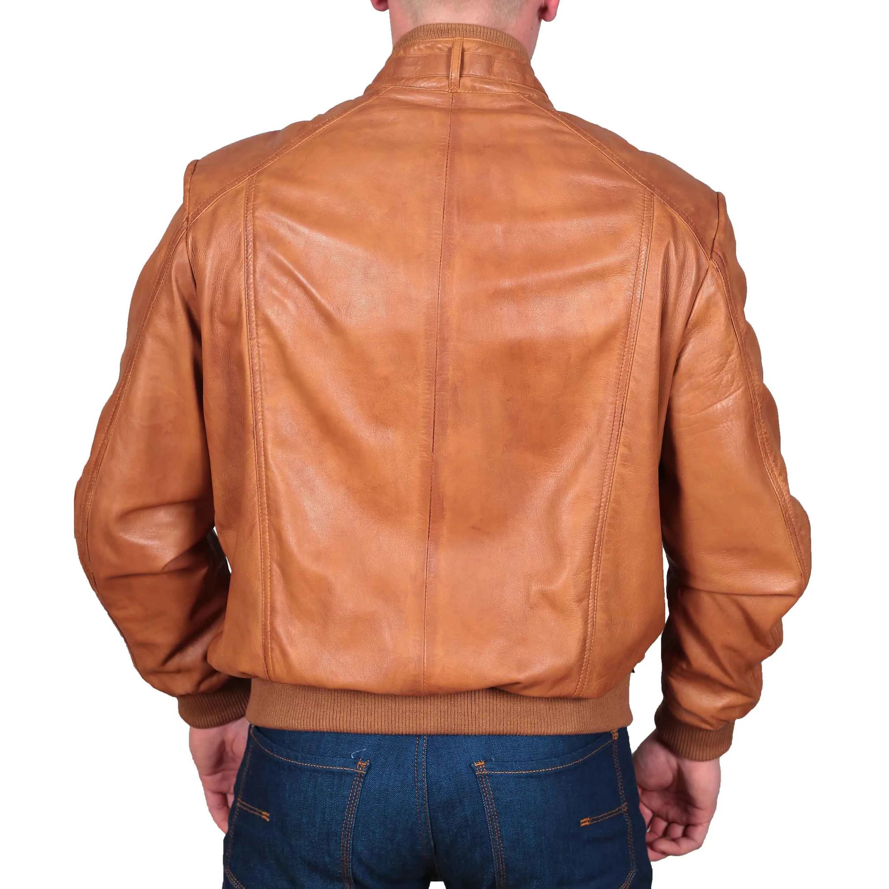 Mens Bomber Soft Leather Jacket Zip Fasten Ryan Tan