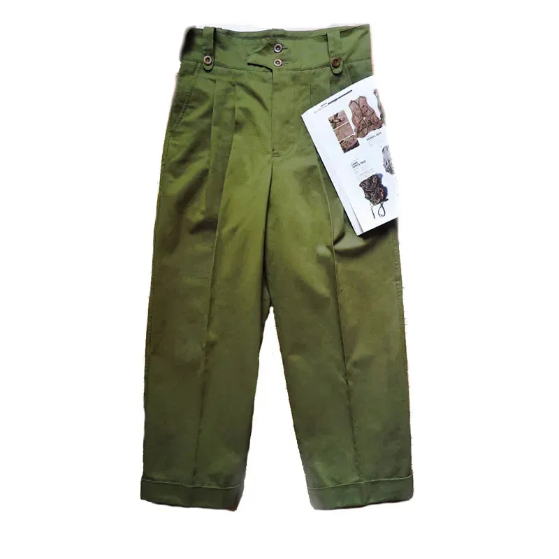 Men's Double Pleated British Army Pants - High Waist Wide Legs