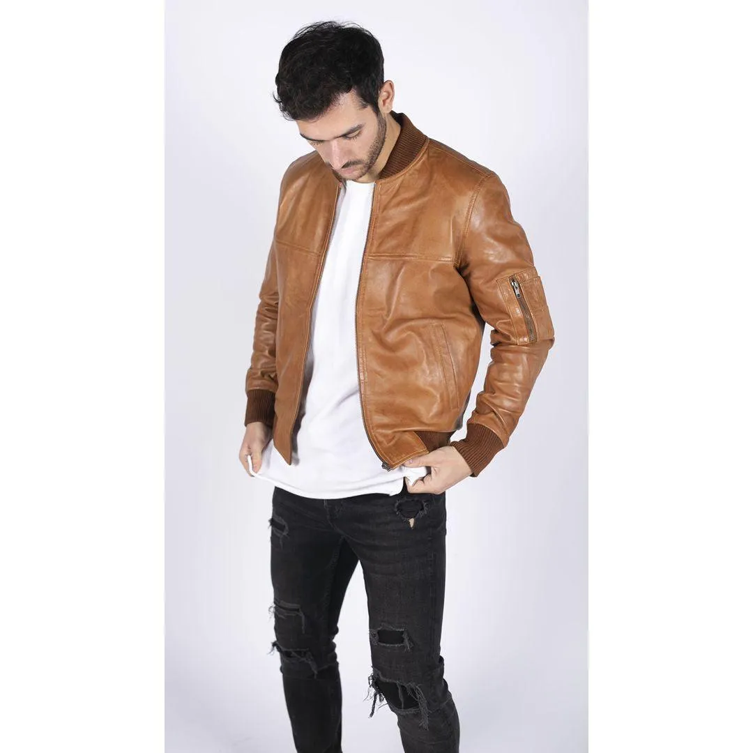 Mens Genuine Leather Bomber Jacket Leather Casual Varsity VIntage Smart Casual