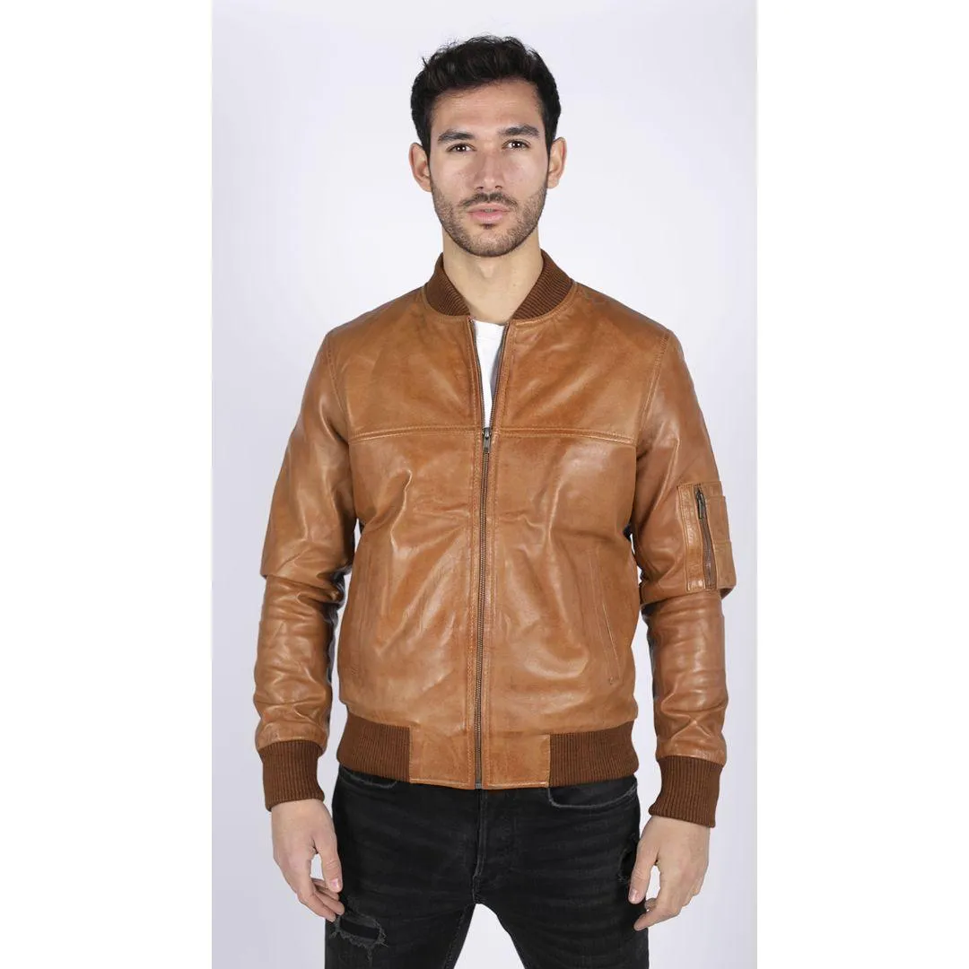 Mens Genuine Leather Bomber Jacket Leather Casual Varsity VIntage Smart Casual