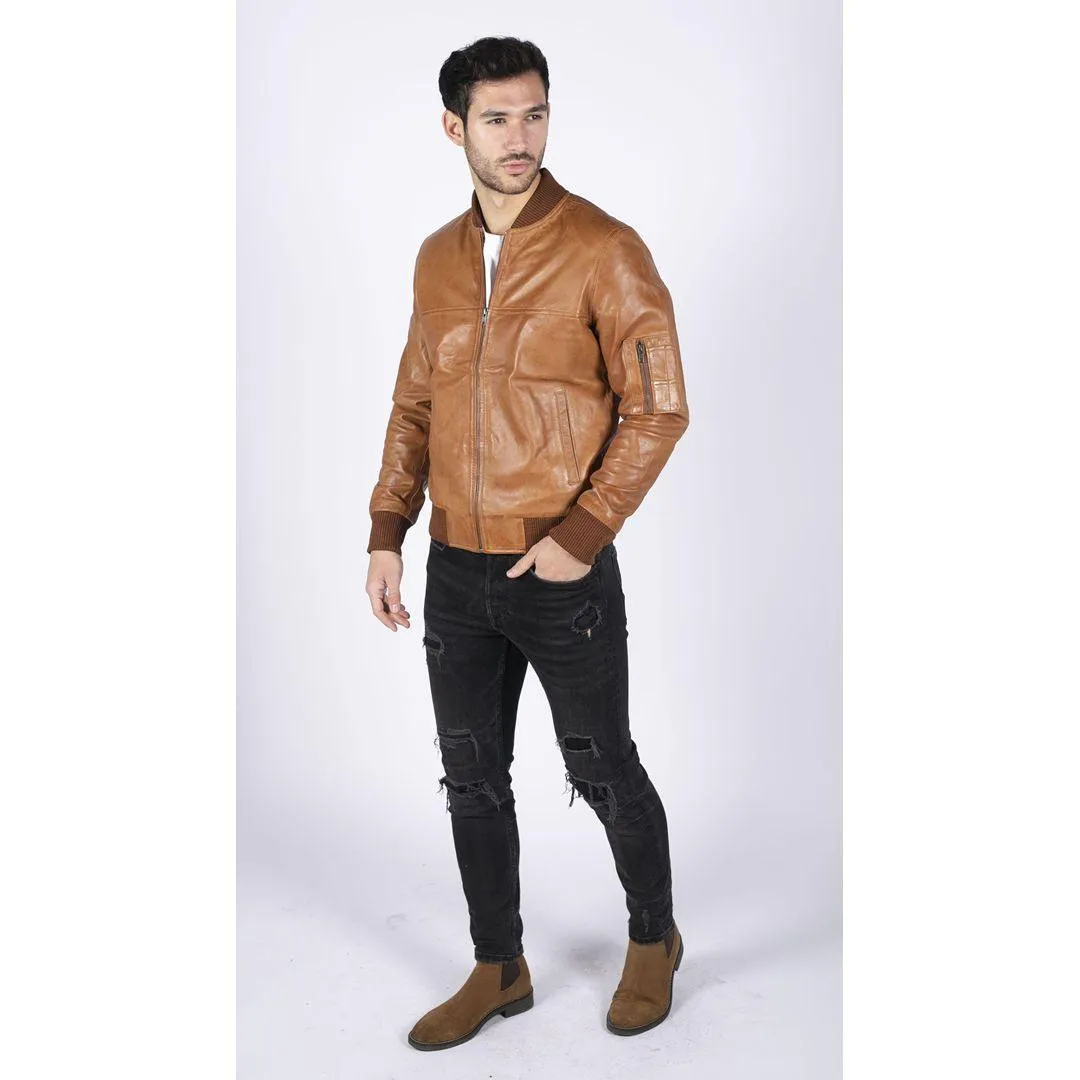 Mens Genuine Leather Bomber Jacket Leather Casual Varsity VIntage Smart Casual