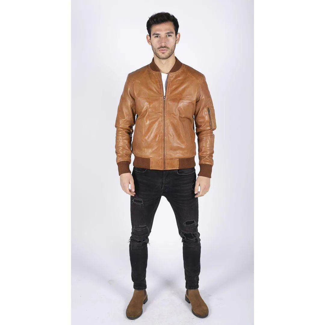 Mens Genuine Leather Bomber Jacket Leather Casual Varsity VIntage Smart Casual