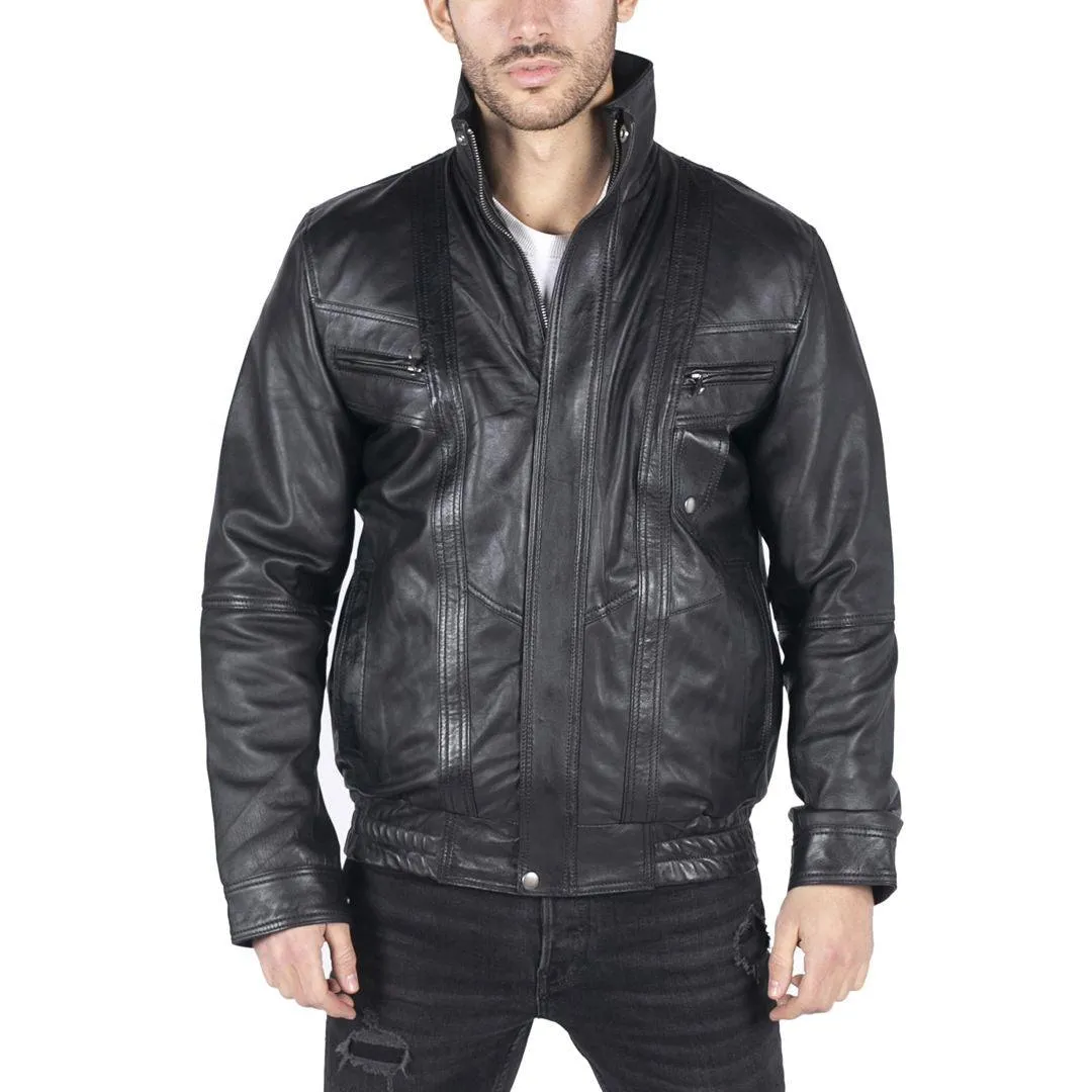 Mens Genuine Leather Bomber Jacket Leather Classic Vintage Style Casual Regular Fit