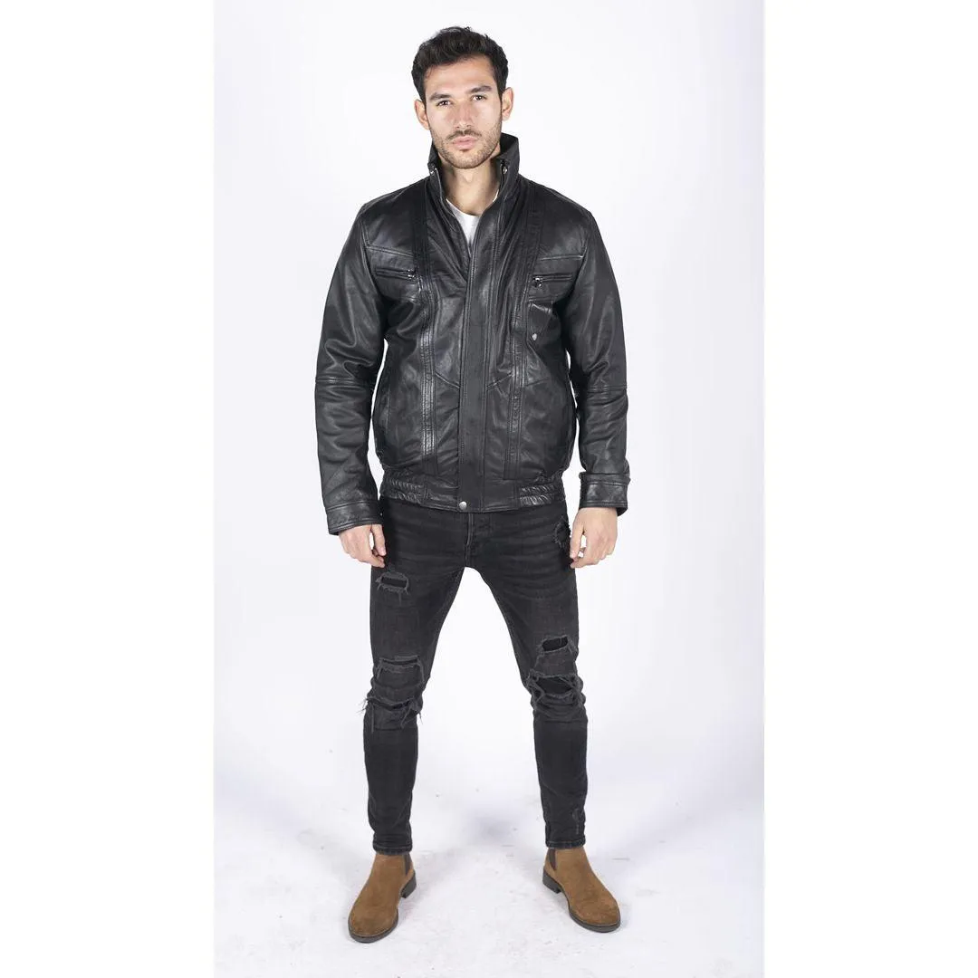 Mens Genuine Leather Bomber Jacket Leather Classic Vintage Style Casual Regular Fit