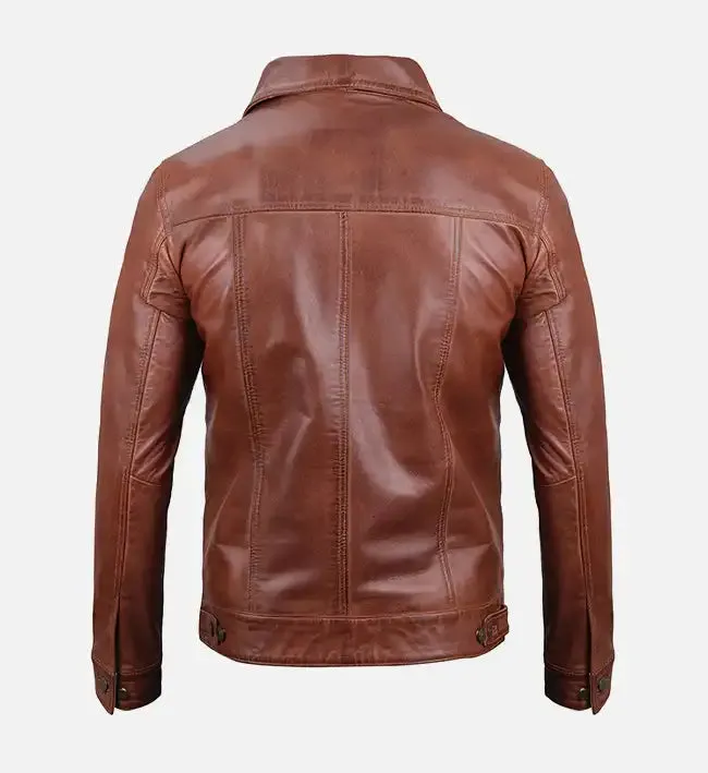 Men's Harrington Brown Leather Trucker Jacket