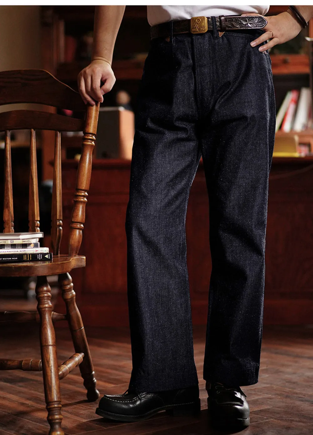 Men's High Waist Selvedge Denim Work Pants