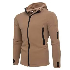 Men's Outdoor Tactical Fleece Warm Hoodies Jacket Casual Multi Head Zipper Hand Hole Sweater