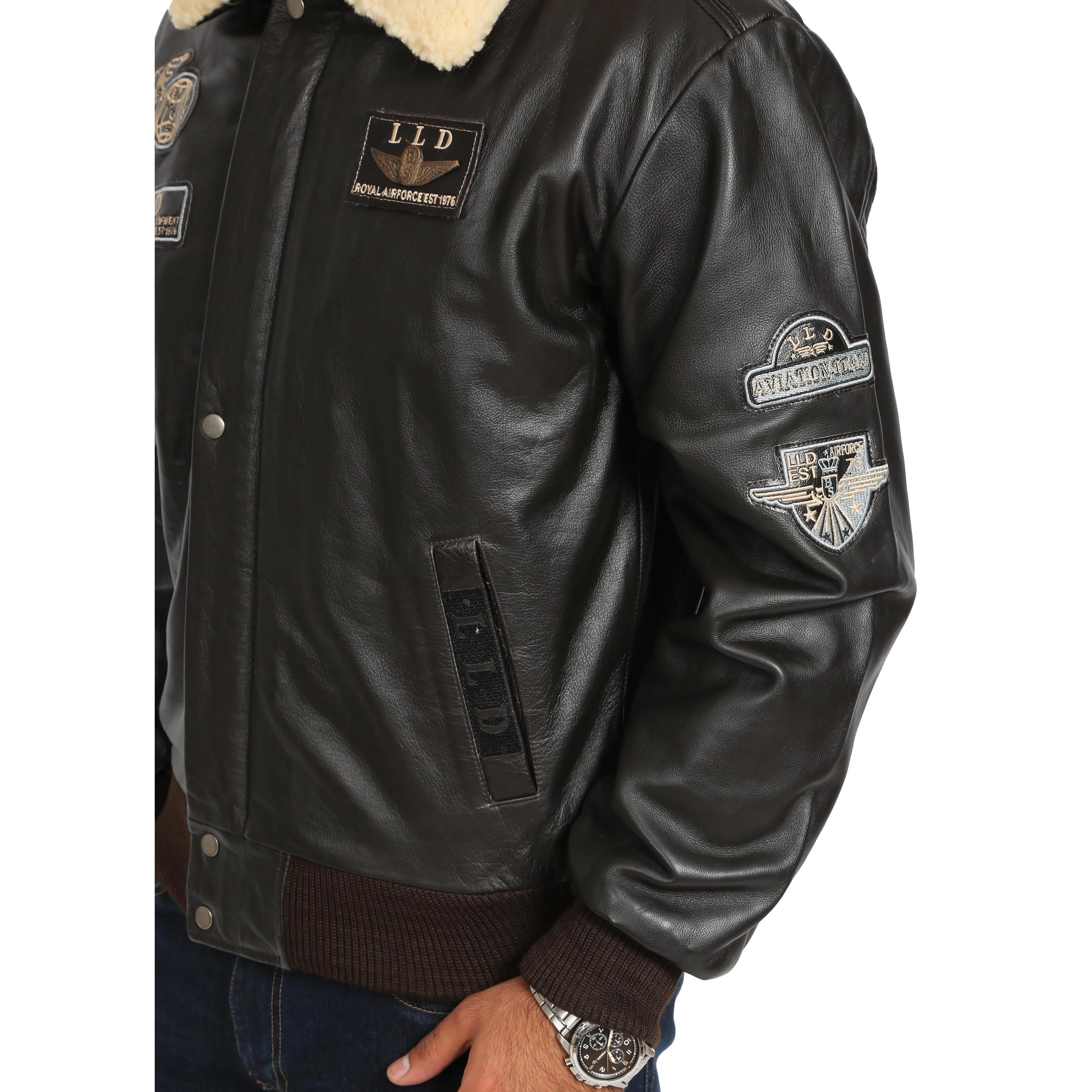 Mens Pilot Bomber Leather Jacket Spitfire Brown