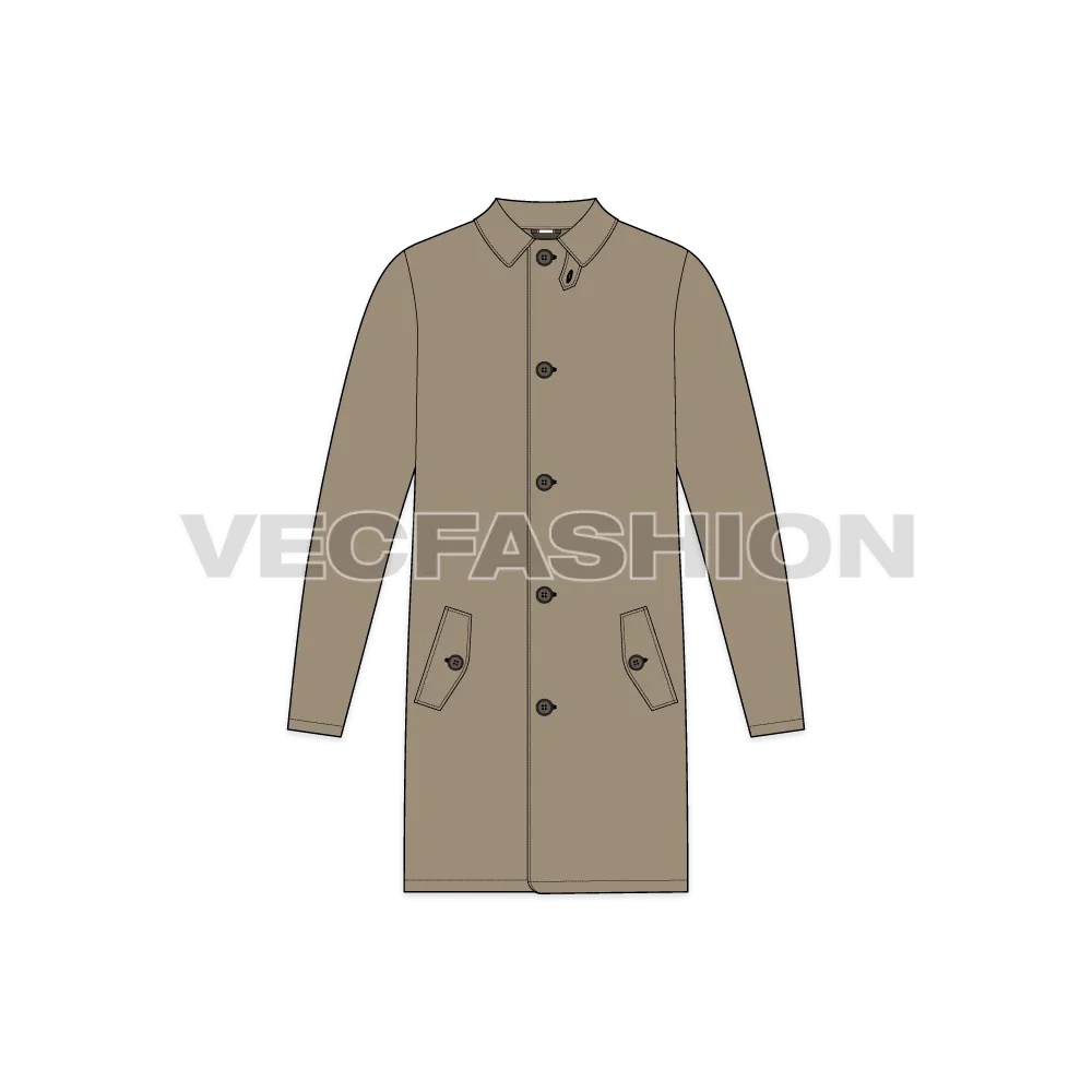 Mens Rain Coat or Mackintosh Coat Vector Template