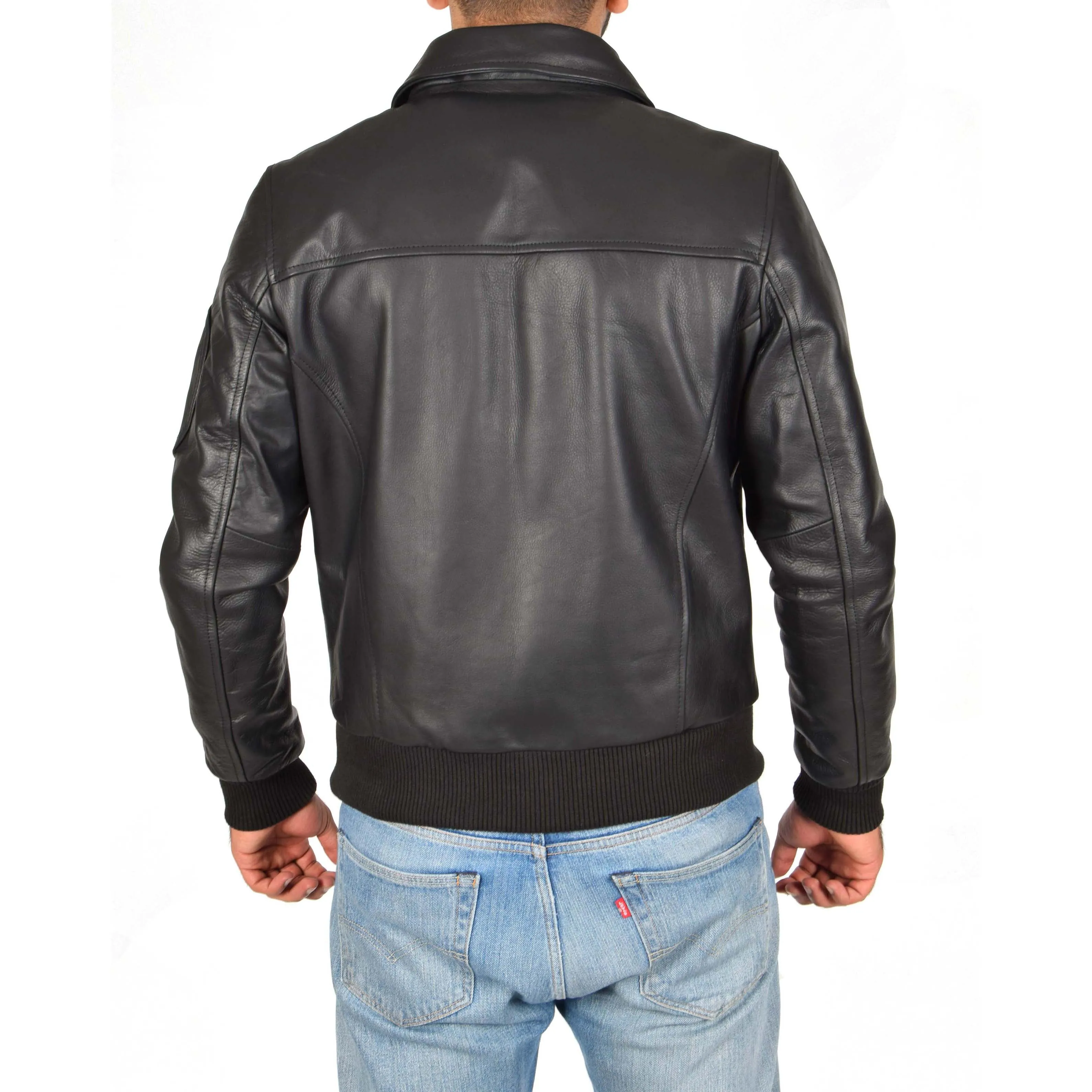 Mens Real Cowhide Bomber Leather Pilot Jacket Lance Black