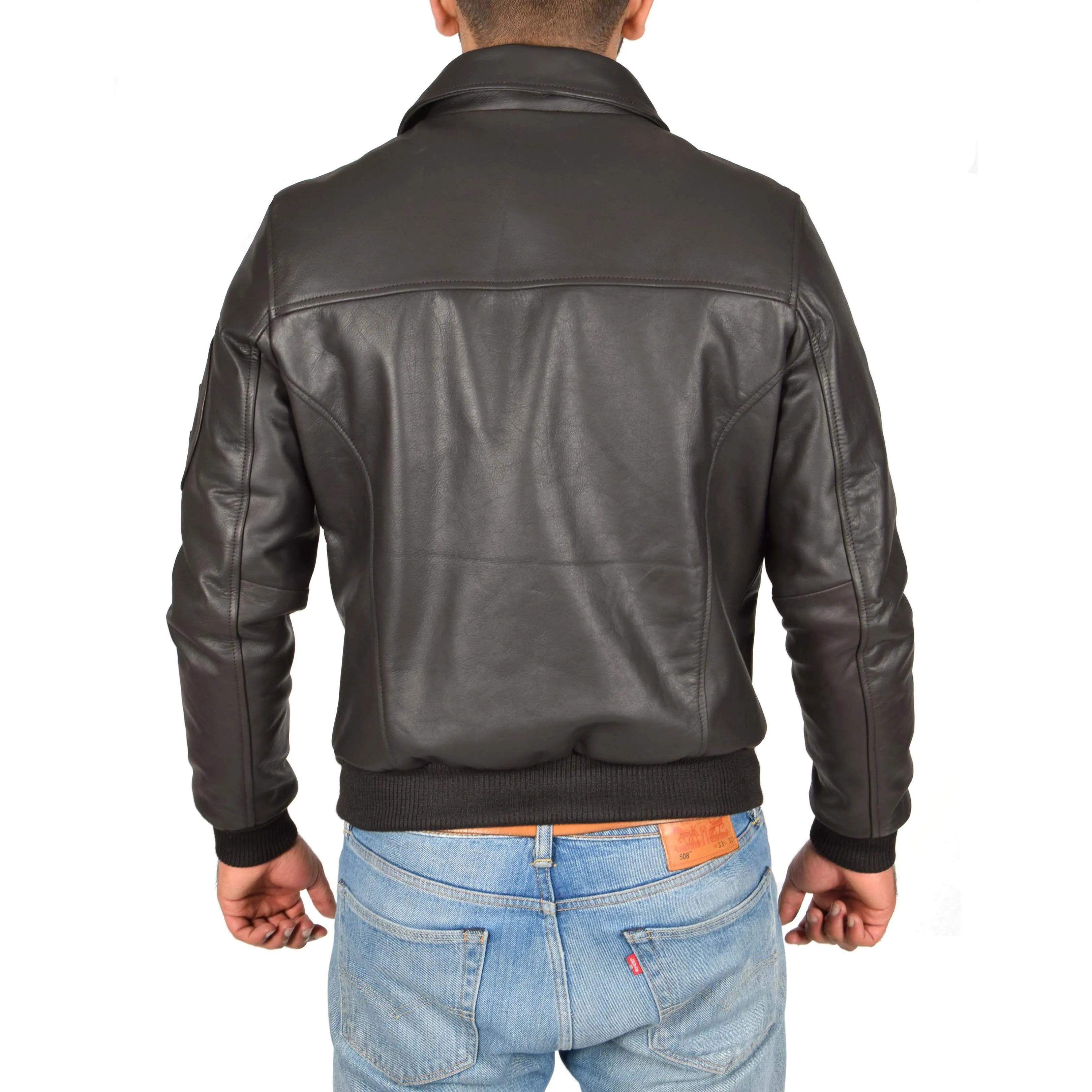 Mens Real Cowhide Bomber Leather Pilot Jacket Lance Brown