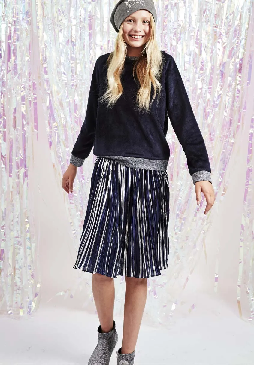 Midi Pleated Metallic Skirt