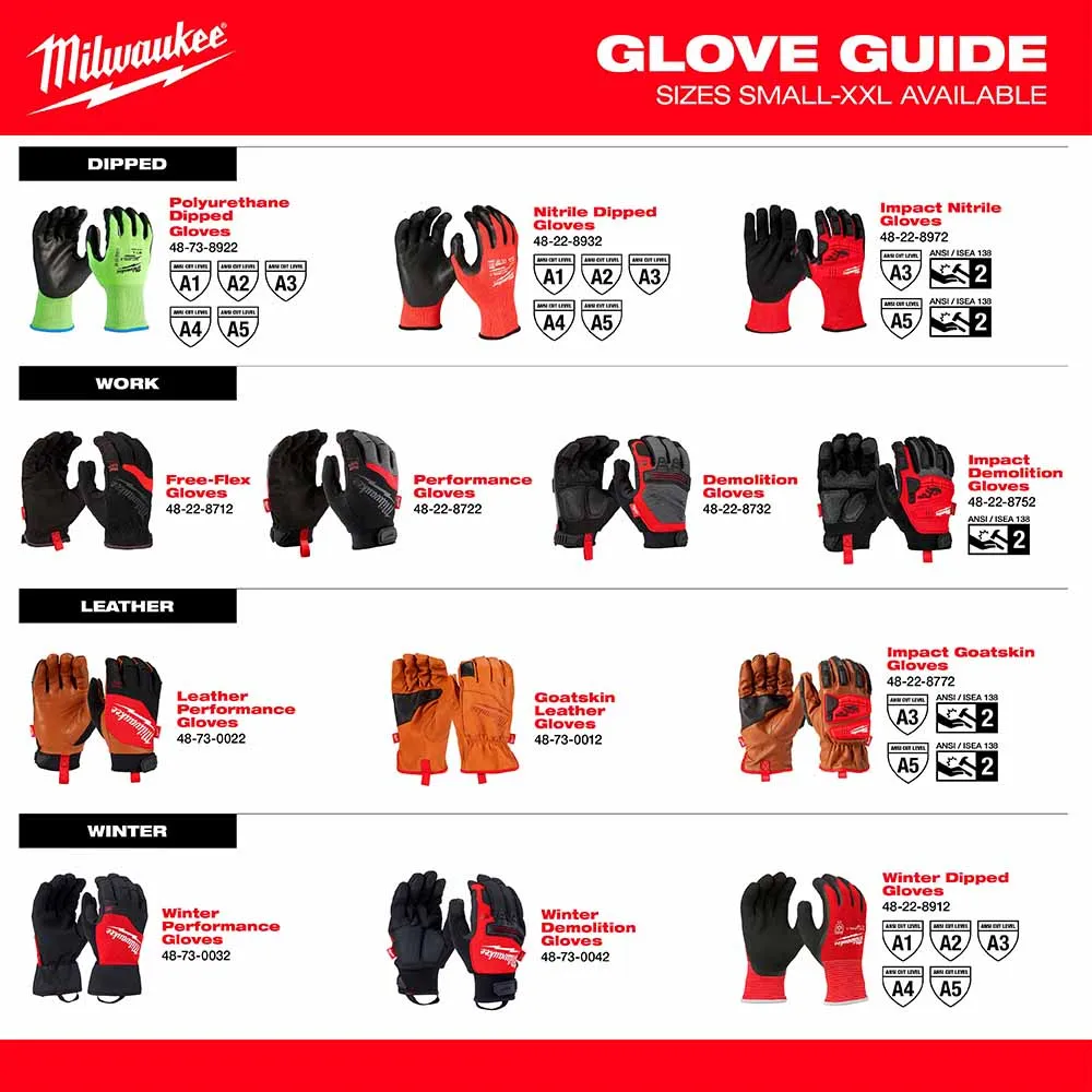 Milwaukee 48-73-8743 High Dexterity A4 Polyurethane Dipped Gloves - Extra Large