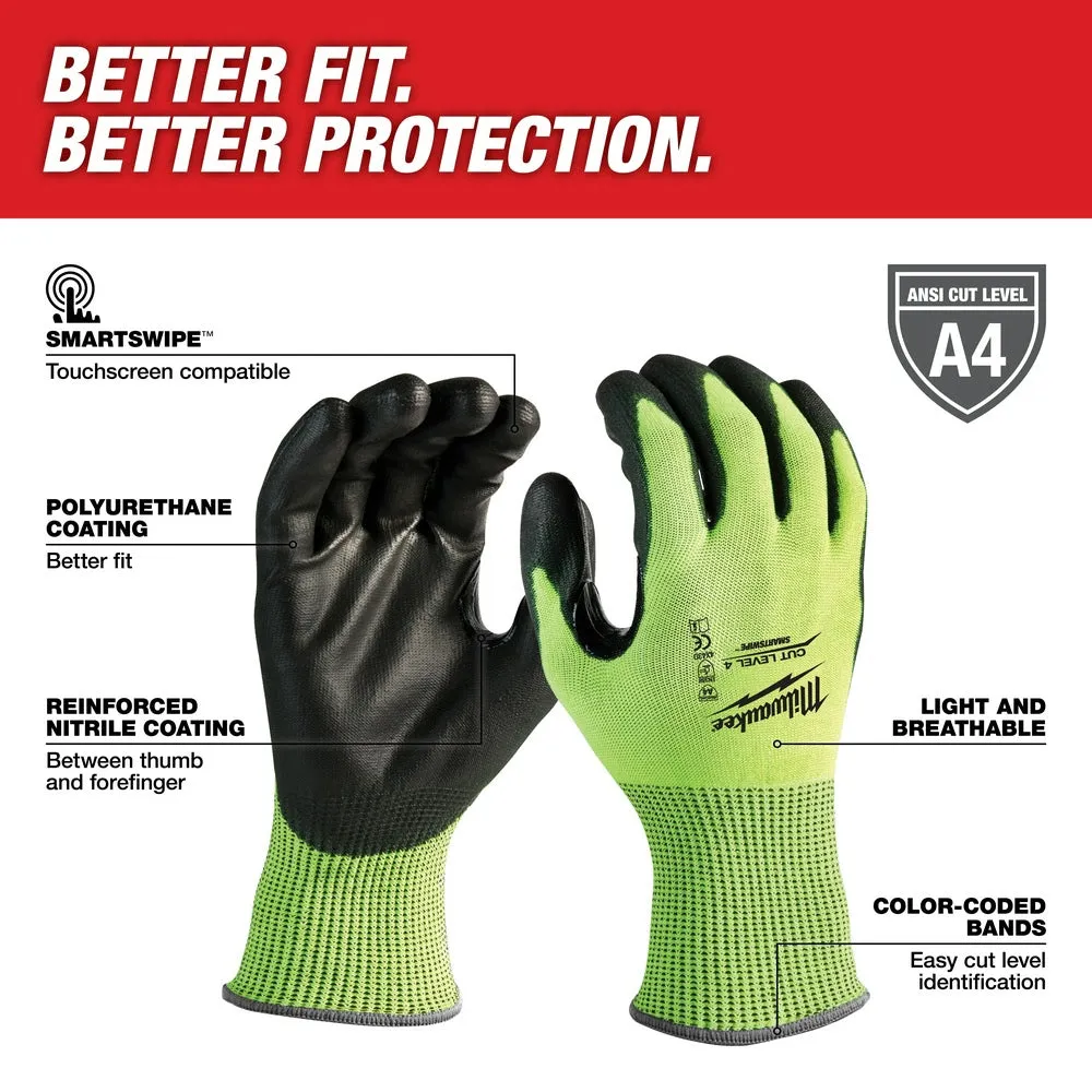 Milwaukee 48-73-8944 High Visibility Cut Level 4 Polyurethane Dipped Safety Gloves- 2X-Large