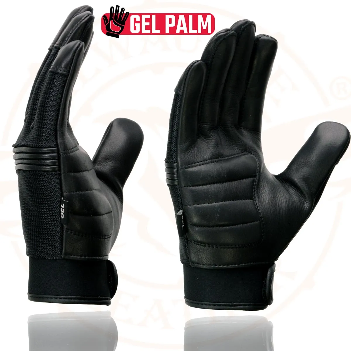 Milwaukee Leather MG7517 Men's Black Leather Mesh Gel Palm Motorcycle Hand Gloves W/ Rubberized Flex Knuckles