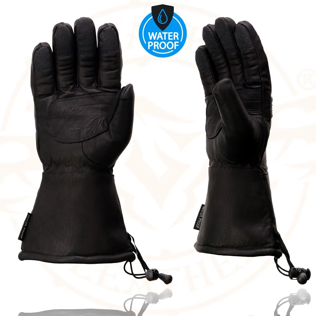 Milwaukee Leather SH294 Men's Black Leather Waterproof Gauntlet Gloves