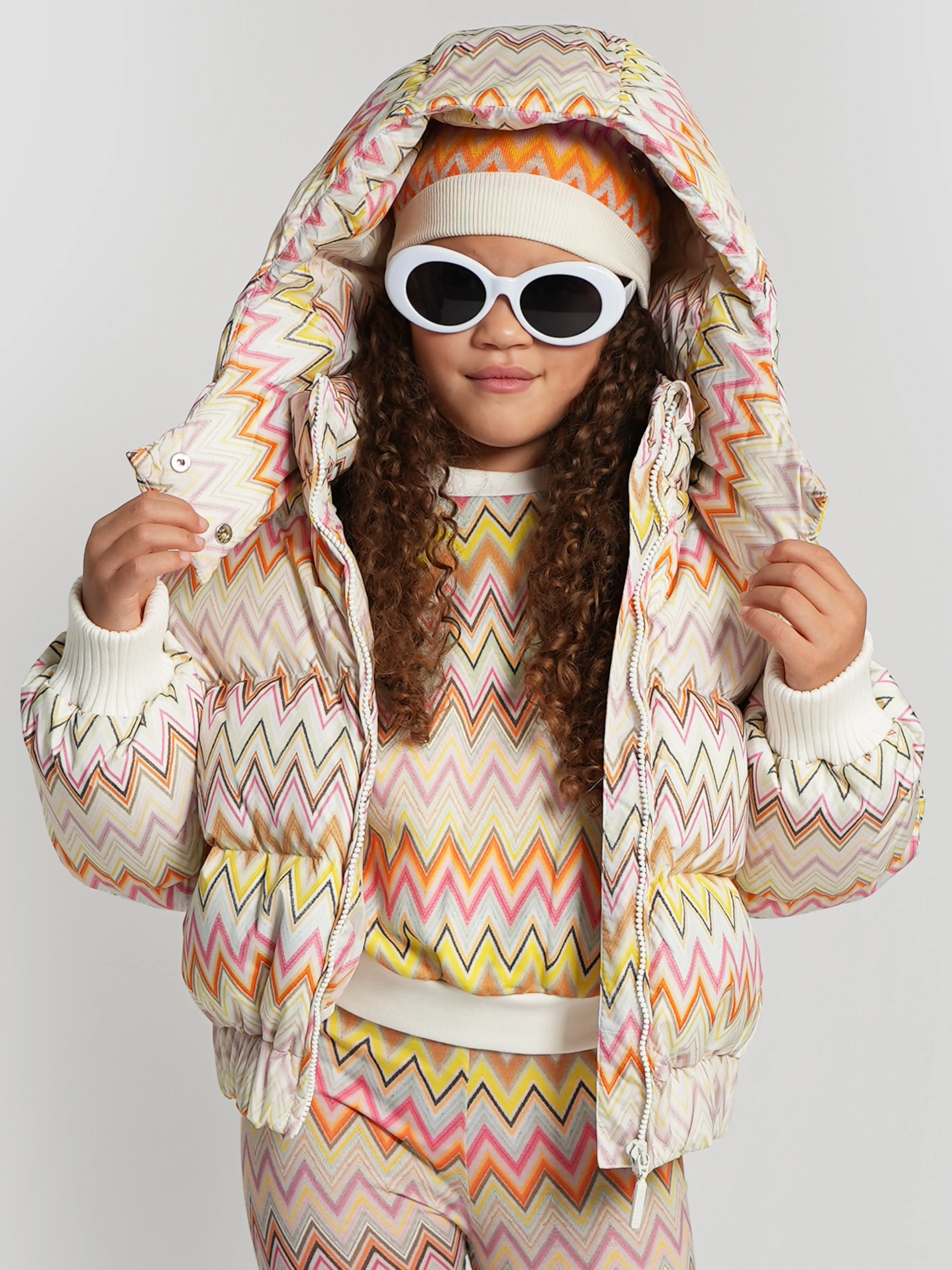 Missoni Girls Zigzag Puffer Jacket in Multicolour