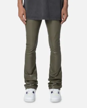 MNML X533 Leather Skinny Flare Pants Olive