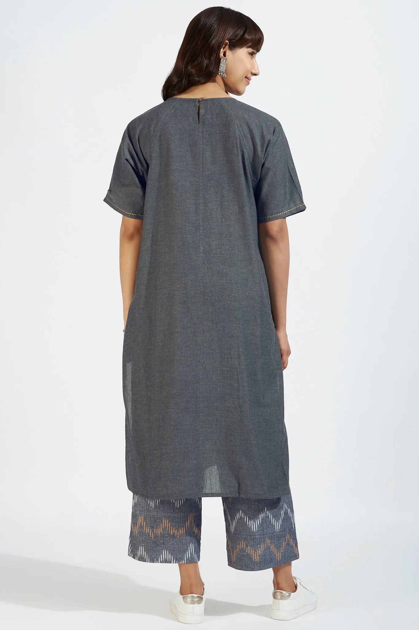 modern tunic with pockets - ashen embrace & sunshine grid