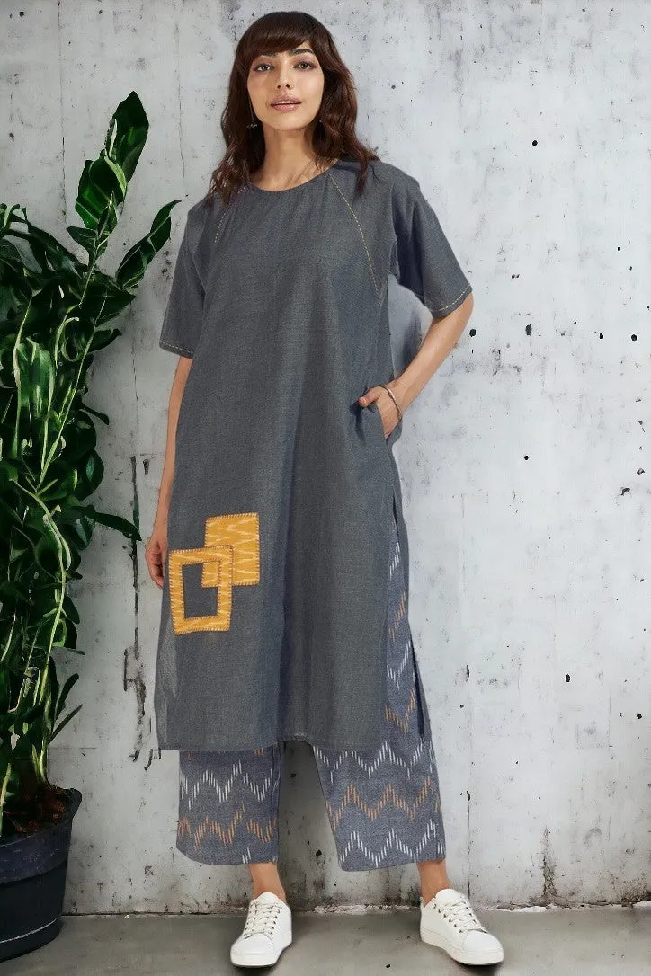 modern tunic with pockets - ashen embrace & sunshine grid