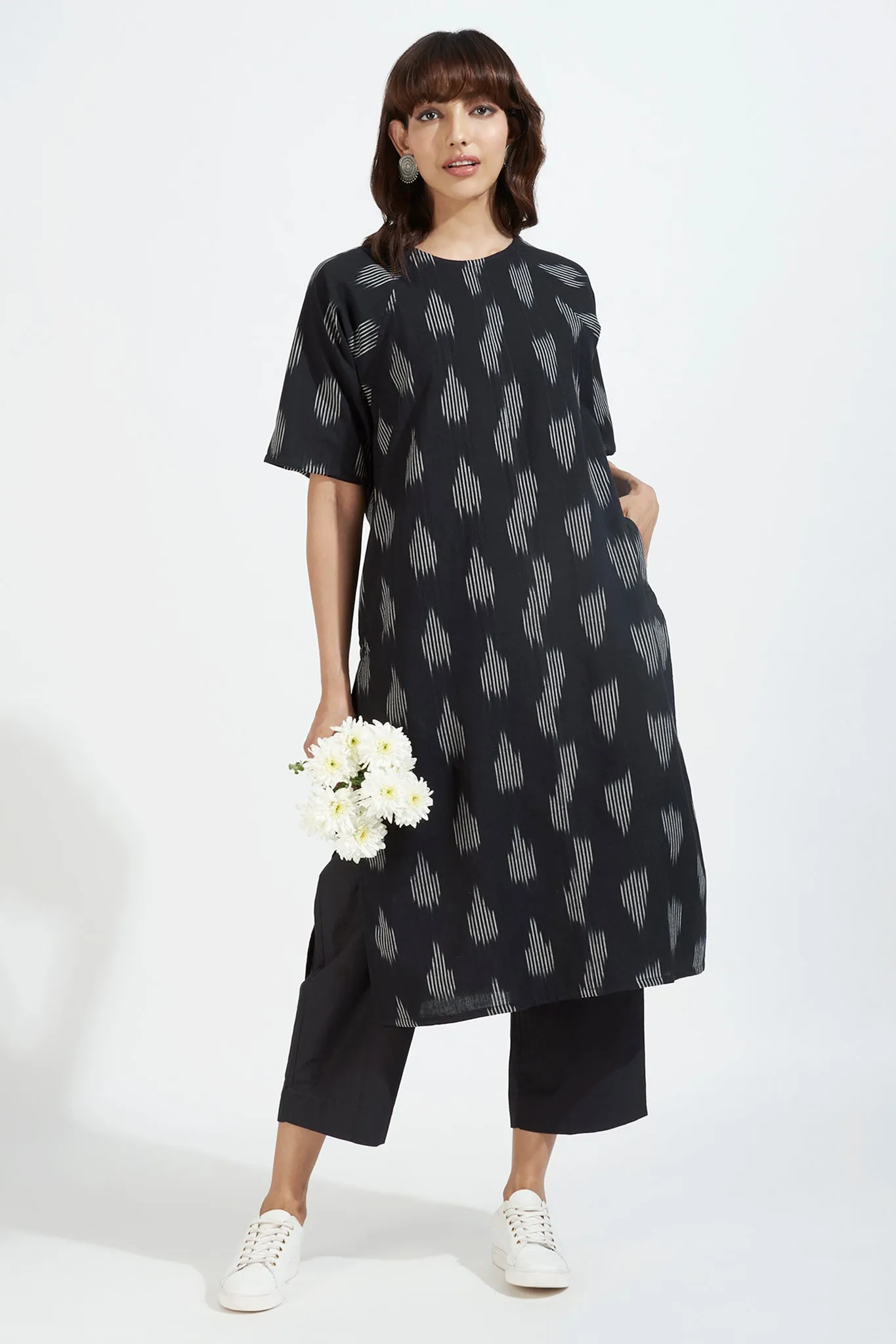 modern tunic with pockets - infinite abyss & ink splatter