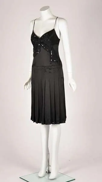 Moschino Black Silk Cocktail Dress with Bow Applique