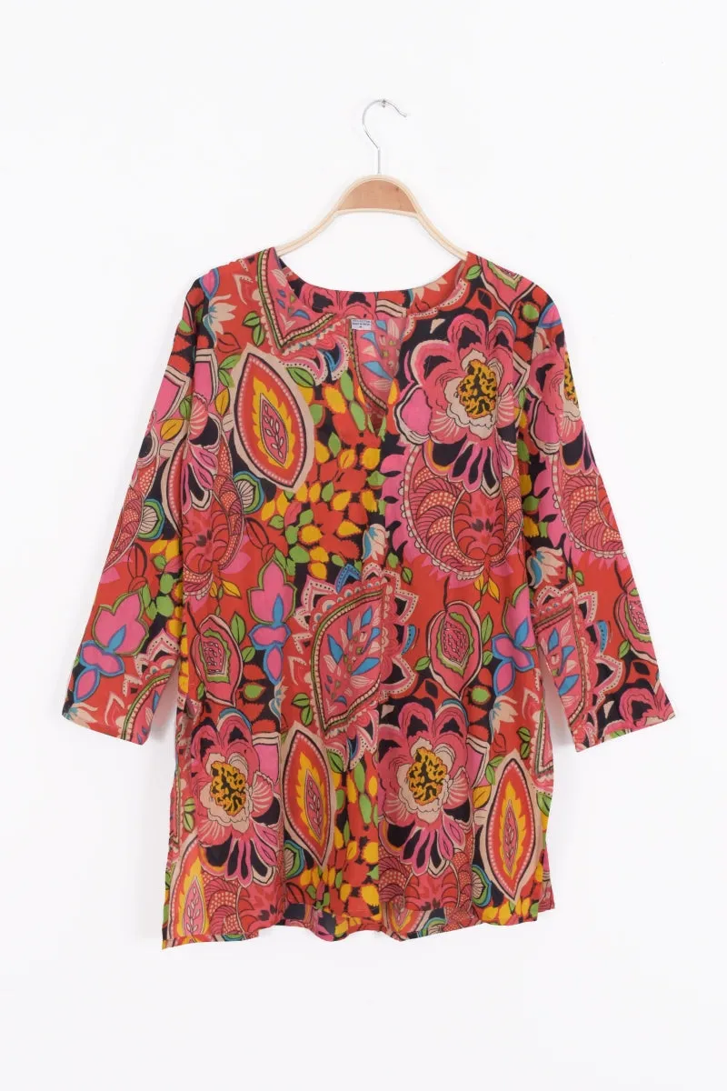 Multi Color Cotton Tunic Top in Rose Pink