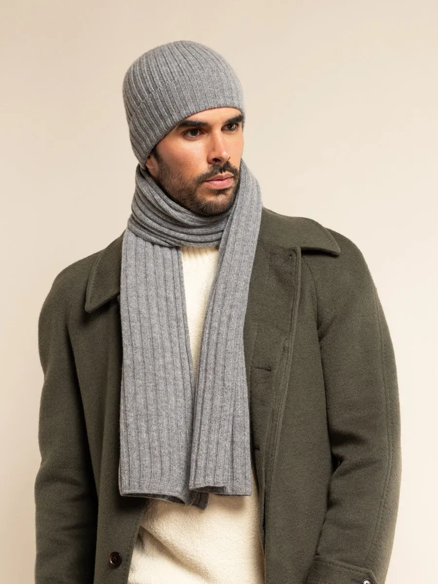 Napoli (light grey) - 100% cashmere ribbed scarf (unisex)