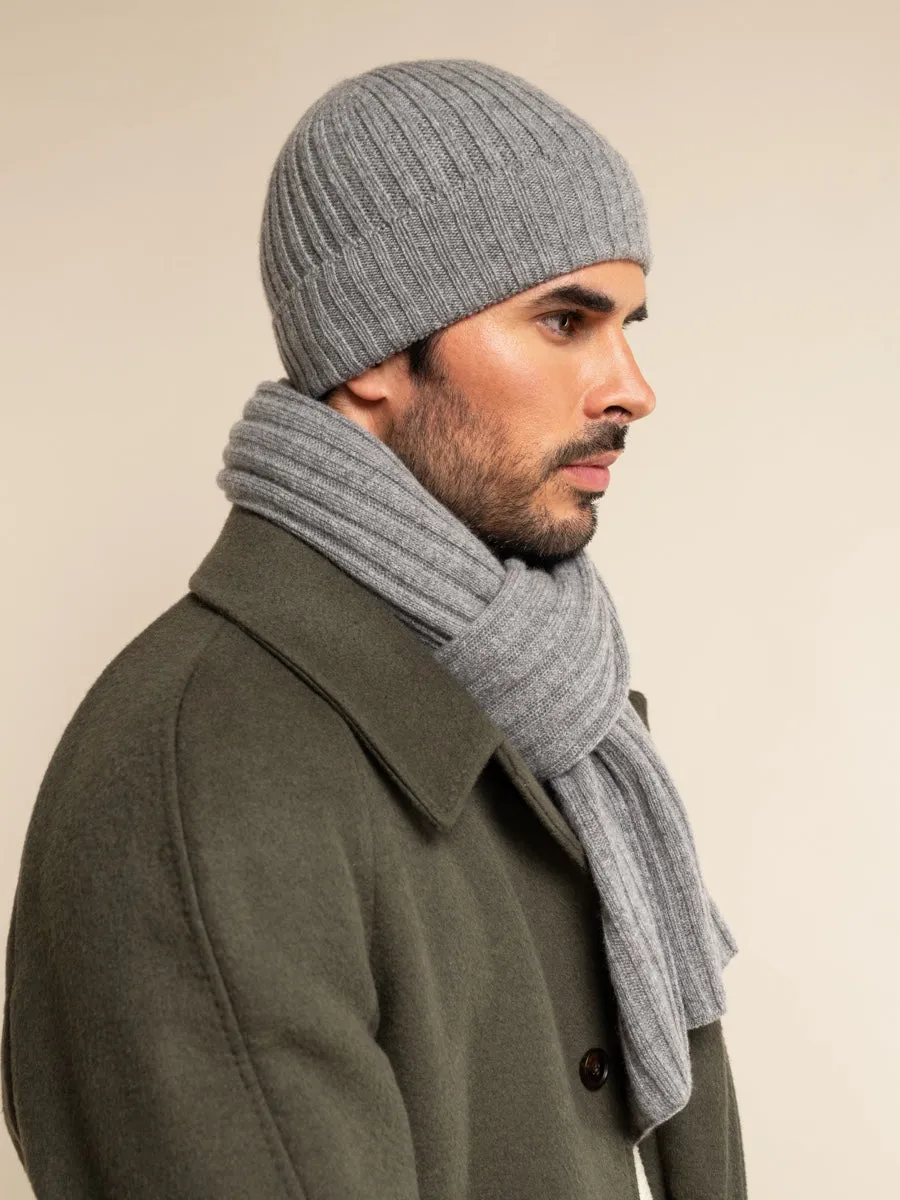 Napoli (light grey) - 100% cashmere ribbed scarf (unisex)