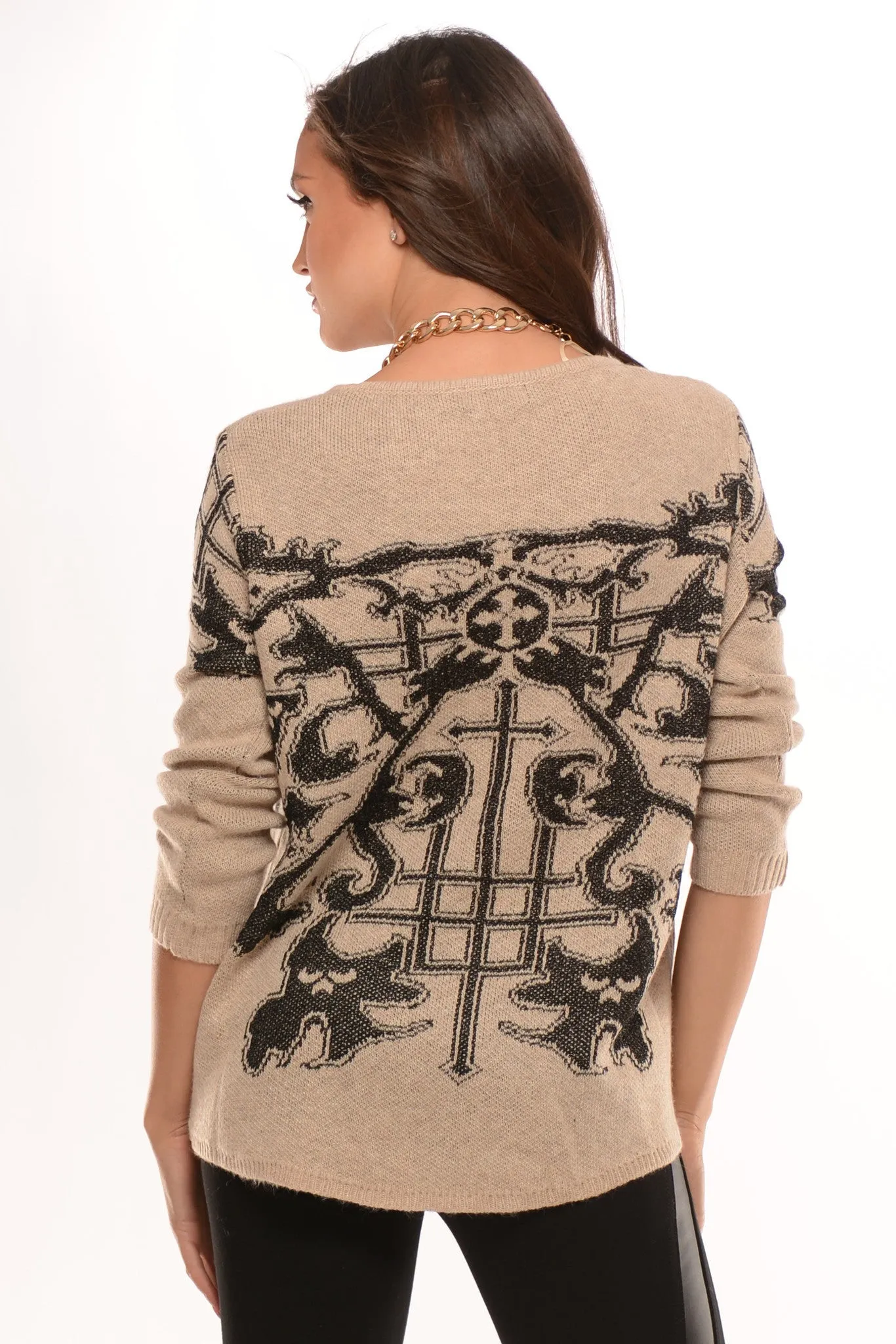 Natural & Black Print Knit Sweater