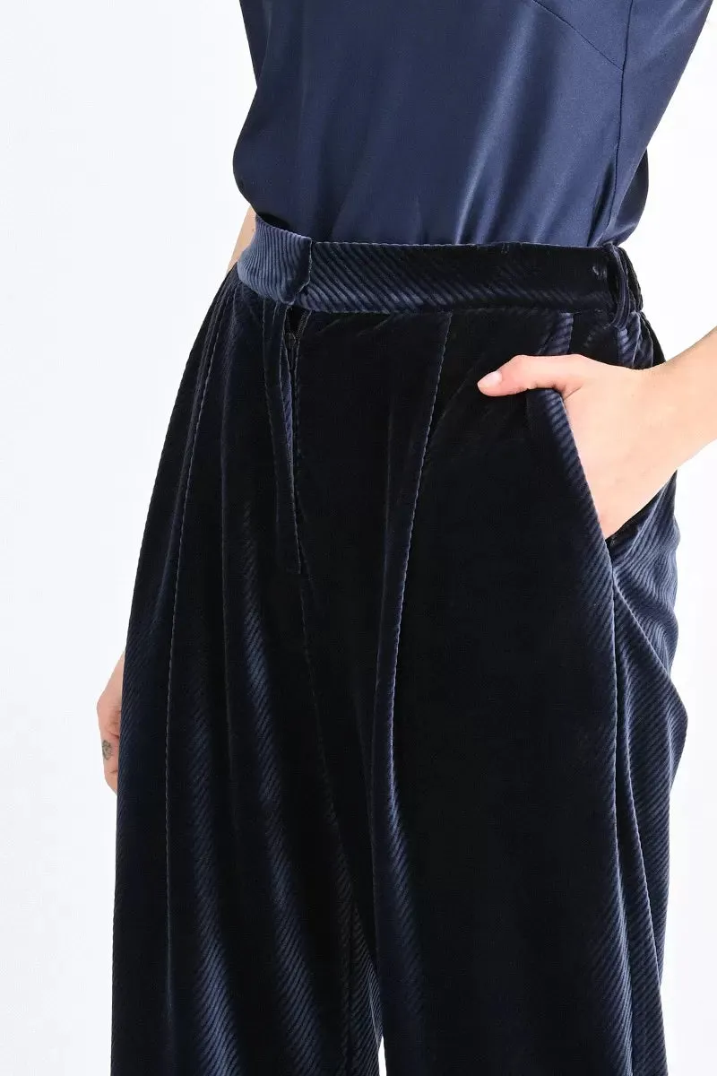 Navy Fluid Velvet Pants