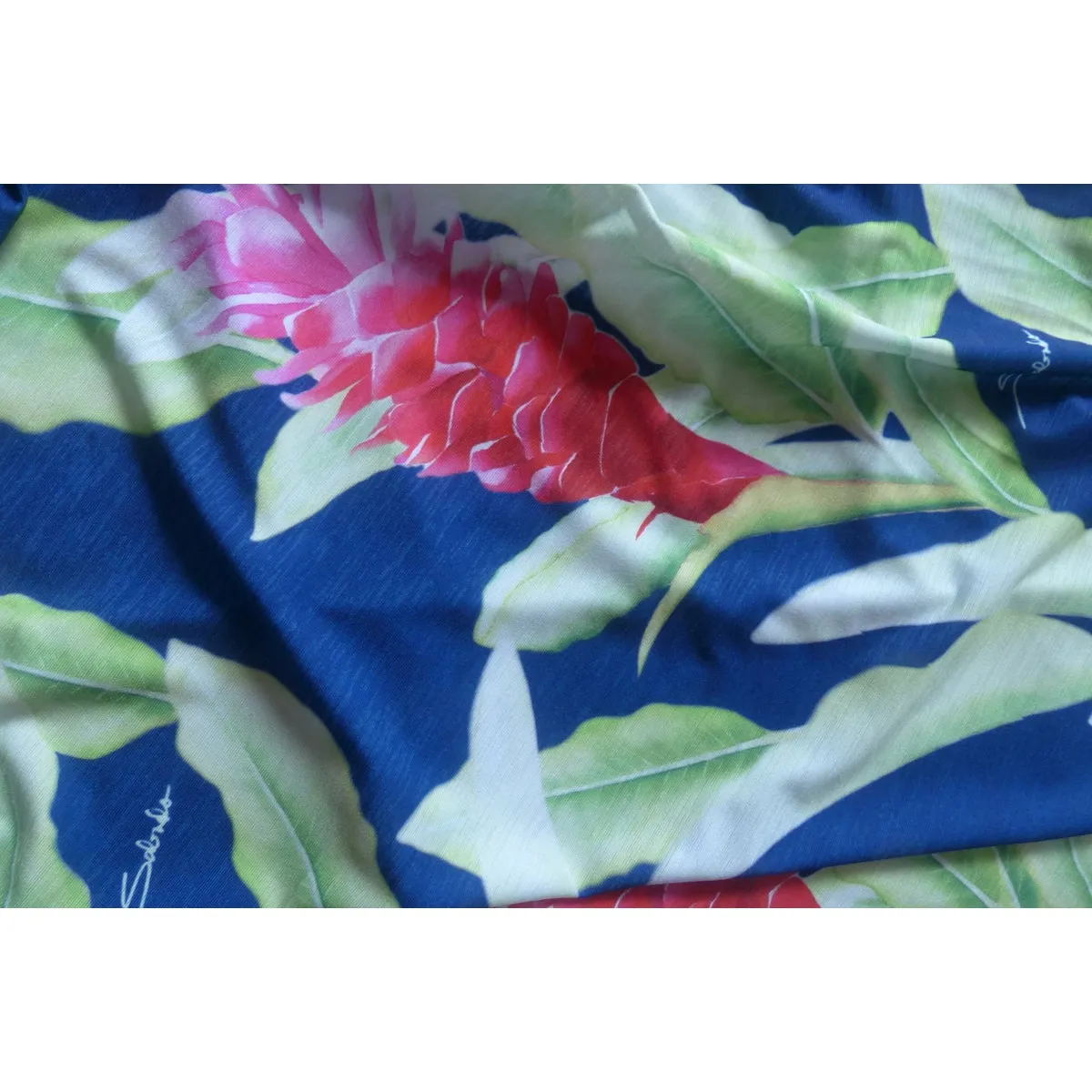 Navy Knit Jersey Hawaiian Fabric