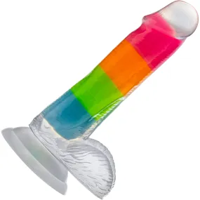 Neo Elite 6.5" Glow In The Dark Silicone Dual Density Dildo With Suction Cup & Balls By Blush - Rainbow Rave