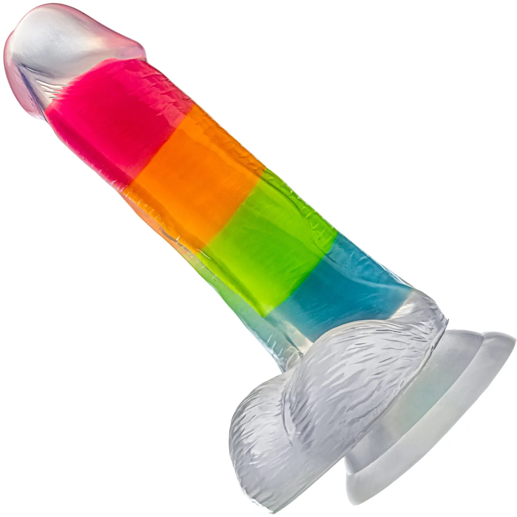 Neo Elite 6.5" Glow In The Dark Silicone Dual Density Dildo With Suction Cup & Balls By Blush - Rainbow Rave