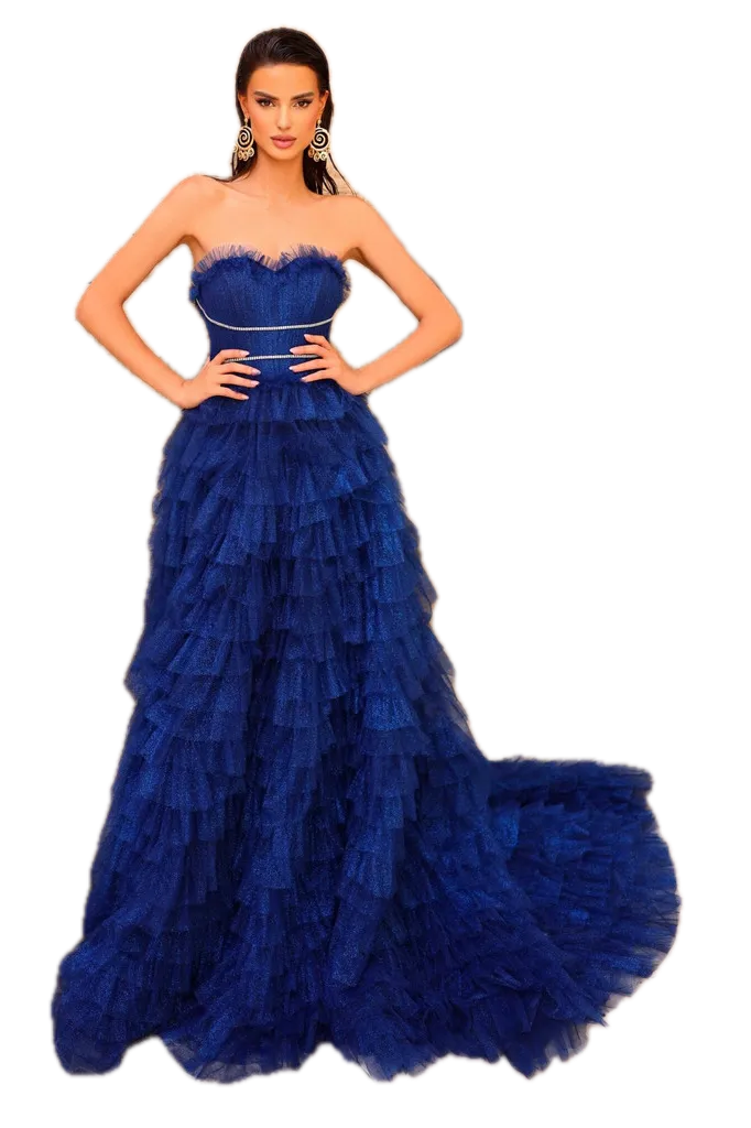 Nicoletta NC1047 Navy Ball Gown – Elegant Strapless Tulle Dress with crystal Beading