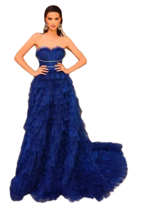 Nicoletta NC1047 Navy Ball Gown – Elegant Strapless Tulle Dress with crystal Beading