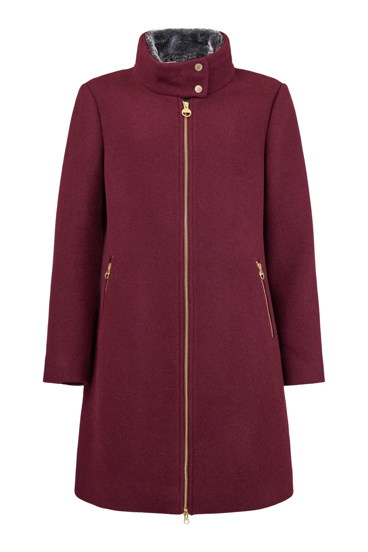 Normann Burgandy Wool Coat with detachable fur collar wi2544