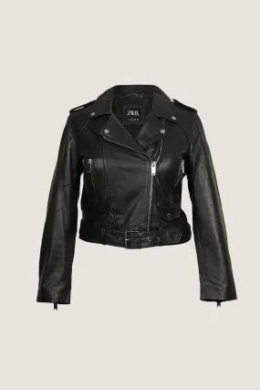 Novado - Women's Minimalist Biker Leather Jacket - Black - 1 Piece