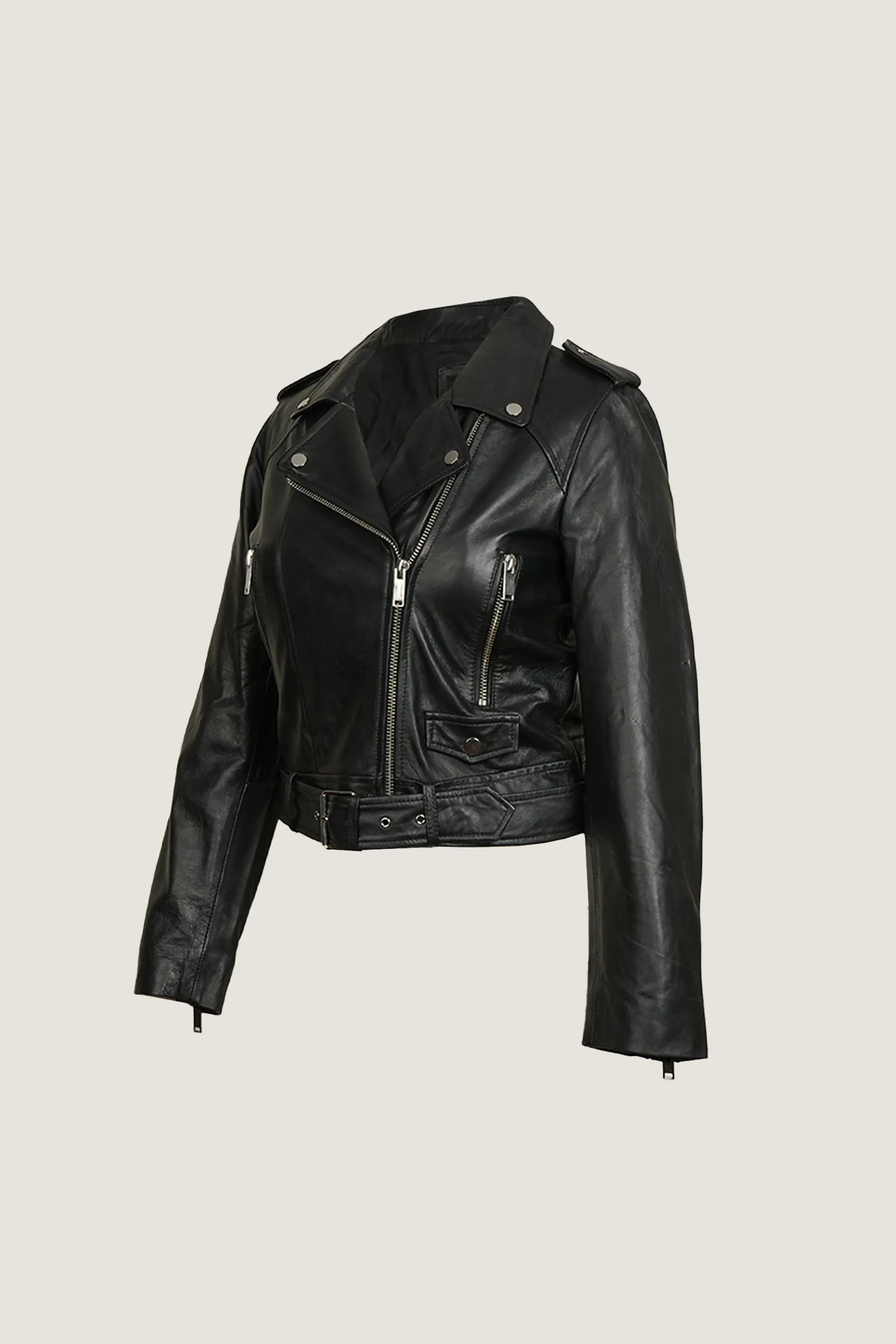 Novado - Women's Minimalist Biker Leather Jacket - Black - 1 Piece