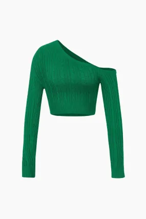 One Shoulder Cable Knit Crop Sweater